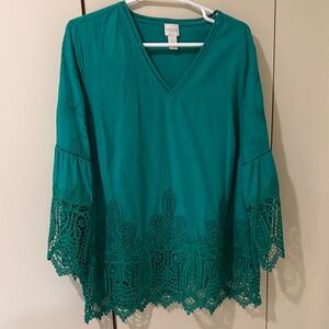 Chico's Emerald Lace Detail Women's Top